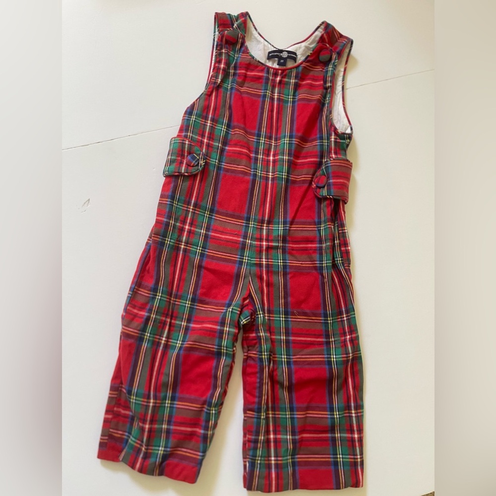 Boys Christmas plaid Jon Jon’s/ overalls